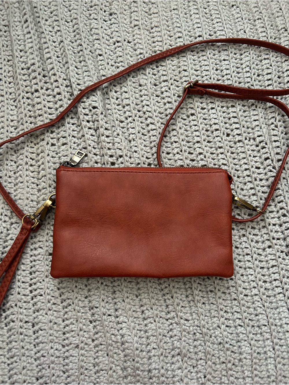 Jen & Co. vegan leather Crossbody Bag in Rust Brown - Minimal Women's Shoulder